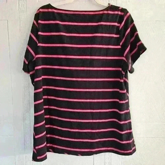 Eloquii Dark Navy with Pink Stripe Short Sleev Cowl Neck Top Size 18/20 EUC - Picture 2 of 9